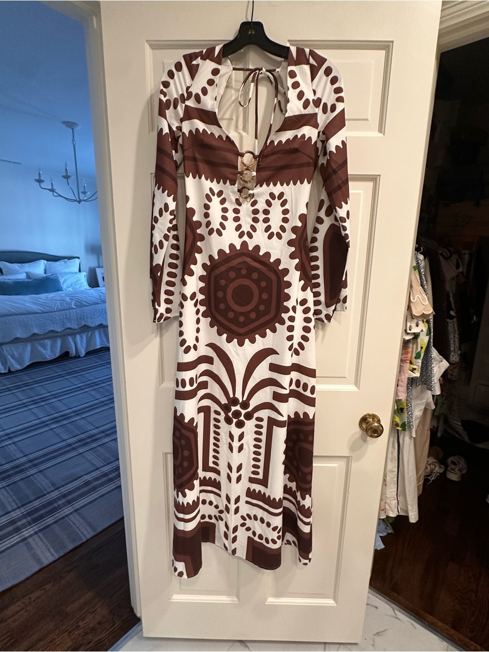 Seven Wonders Brown & White Patterned Long Sleeve Maxi Dress